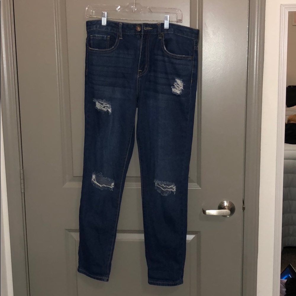 blue ripped mom jeans